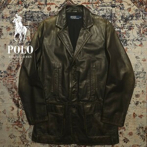 【逸品】 Polo Ralph Lauren Cowhide Leather Sports Coat 【L】 カウハイド レザー スポーツ コート ジャケット 茶芯 牛革 ライダース RRL