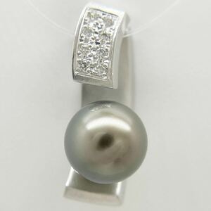 [新品同様]K18WGホワイトゴールド天然タヒチパール真珠ダイヤペンダントトップ