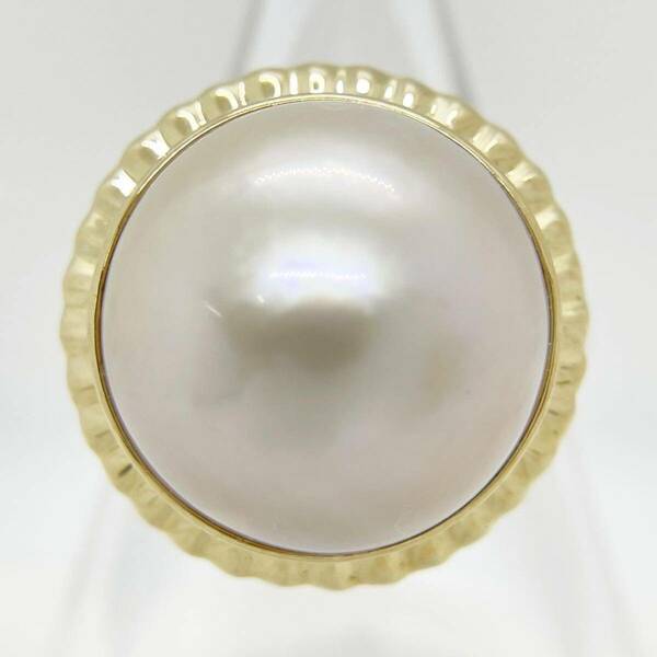 [新品同様]K18YGイエローゴールド金天然マベパール13.5mmリング指輪