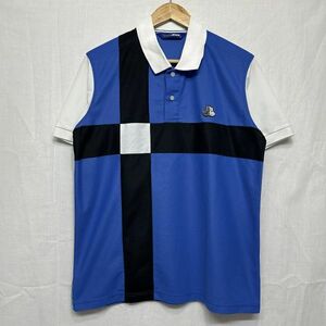 BLACK&WHITE ブラックアンドホワイト 半袖 ポロ シャツ ワンポイント 刺繍 青 白 ブルー LL ゴルフ ウェア メンズ b18949