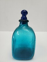 倉敷ガラス 角瓶 コバルトブルー 気泡 瓶 ガラス瓶 難あり 現状品 (ゆうパック60)_画像2