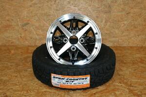 フェニーチェ RX2 12インチ 4.00B +43 4/100 ブラックポリッシュ TOYO オープンカントリー R/T 145/80R12 タイヤホイール4本セット 軽バン