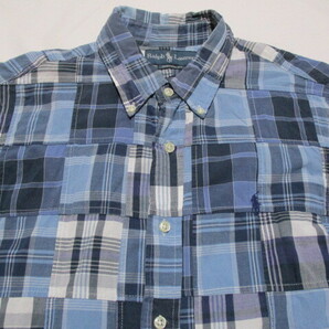 ラルフローレン CUSTOM FIT パッチワークシャツ 水×紺 M 175の画像4