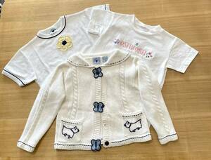 子ども服 キッズ 4 セーラーカラー 白ニットカーディガンとTシャツ２枚 オシュコシュ/ハートストリングス 100/110くらい