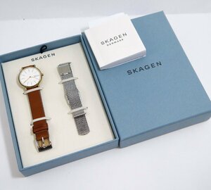 定形外送料無料 USED品・保管品 SKAGEN スカーゲン SKW2910 レディース クオーツ 2針 腕時計 替えベルト/冊子/外箱付き 動作品