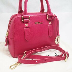 USED品・保管品 FURLA フルラ 2way ハンドバッグ ショルダーバッグ レザー ピンク系 ゴールド金具 レディース 保存袋付き 現状品