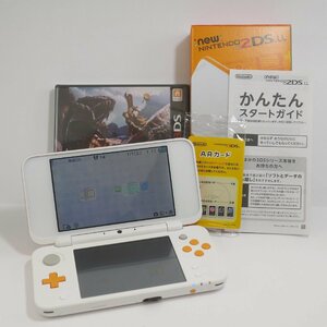 USED美品・保管品 任天堂 new NINTENDO 2DS LL ホワイト×オレンジ JAN-001 ゲームソフト モンスターハンター4 元箱付き 動作品