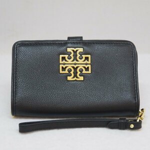 定型外送料無料 USED品・保管品 TORY BURCH トリーバーチ ミディアムウォレット 財布 ブラック×ゴールド金具 レザー 現状品