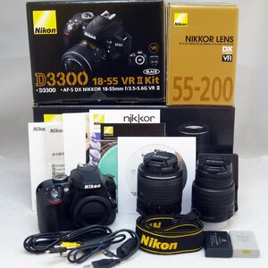 USED品 Nikon ニコン デジタル一眼レフ D3300 ダブルズームキット2 18-55mm 1:3.5-5.6GⅡ 55-200mm 1:4-5.6GⅡ ED シャッター回数7483枚 箱