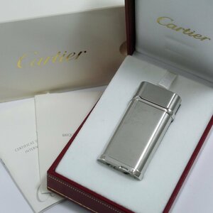 USED品・着火未確認 Cartier カルティエ ローラーガスライター ゴドロン シルバーカラー ロゴ オーバル 楕円形 ケース/冊子/外箱付