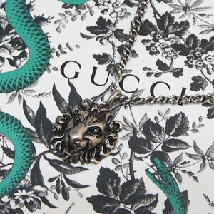 USED品・保管品 GUCCI グッチ ライオンヘッド ネックレス シルバー系色 素材不明 アクセサリー 重量約21.3g 外箱/保存袋付き