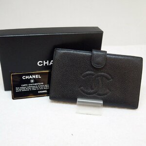 USED品・保管品 CHANEL シャネル A13498 2つ折り財布 がま口 ブラック×ゴールド金具 キャビアスキン 8番台 ギャラ/外箱付