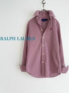 [2 point and more free shipping ]RALPH LAUREN Ralph Lauren silver chewing gum check shirt bordeaux lady's 