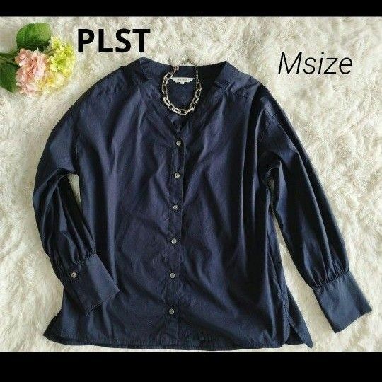 プラステ PLST スキッパーシャツブラウス 長袖 M 紺 ネイビー