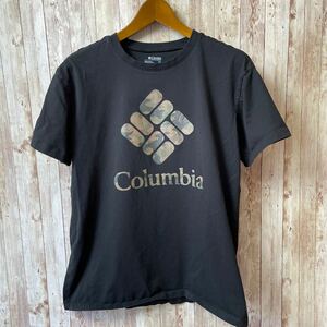 【送料込み！】ブラック Tシャツ プリントTシャツ コロンビア　サイズL　COLUMBIA　メンズ　古着　迷彩柄　カモ柄