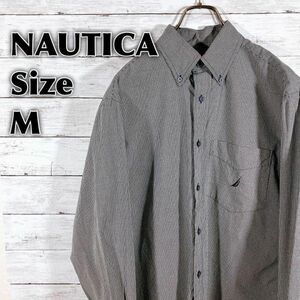 ノーティカNAUTICA　サイズＭ　黒ブラックギンガムチェック　ＢＤ長袖　メンズ
