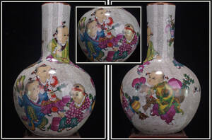 祖父蔵出品　　中国 清時代　在銘手描き花瓶 美術品　激安骨董品