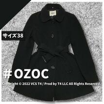 オゾック ロングコート M 黒 ベルト付き シンプル レディース OZOC【訳あり美品】×2727_画像1