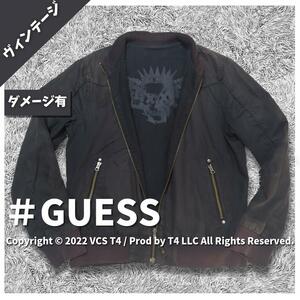 【ヴィンテージ】GUESS デニムジャケット アウター 春秋 ドクロ ライダース風 カジュアル スタイル おしゃれ アメリカ ×2869