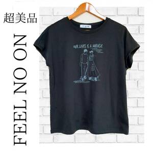 【超美品】FEEL NO ON　フィールノーオン　M　レディース　Tシャツ　カットソー　黒色　ブラック　おしゃれ　カジュアル　ラフ　1016