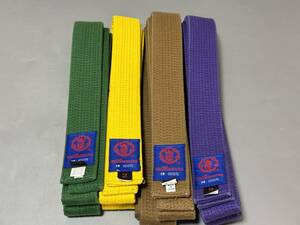 d1318* 9 ./ 9 Sakura KUSAKURA karate obi green * yellow * tea * purple / size 2*3 4 point set 