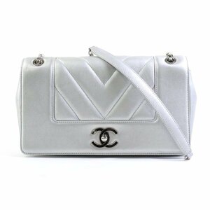 シャネル CHANEL ショルダーバッグ Vステッチ レザー/メタル シルバー e58385a