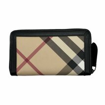 バーバリー BURBERRY ラウンドファスナー長財布 PVCコーティングキャンバス/レザー ブラック×ベージュ系 z0333_画像2