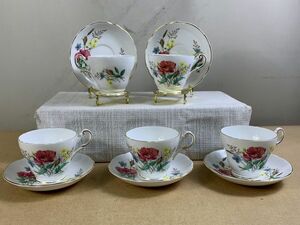 ◇#236 カップ＆ソーサー 5客まとめ　REGENCY　リージェンシー　食器　西洋　花柄　金彩　ビンテージ　イギリス製◇T