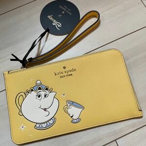 ケイトスペード × ディズニー 美女と野獣 ポット夫人 リストレットポーチ　イエロー　黄色　kate spade クラッチ　バッグ