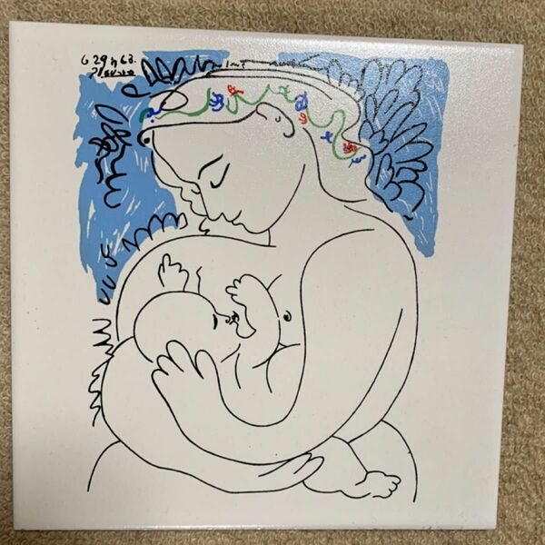 ピカソ　Picasso 飾りタイル 絵画 絵皿 皿 おしゃれ　スペイン baby 聖母　ブルー