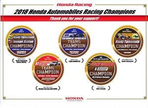 ◆ＨＯＮＤＡ／ホンダ　Honda Racing　2018 Honda Automobiles Racing Champions　ステッカー　Ａ４サイズ　　― 非売品 ―