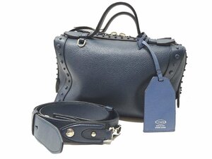  storage bag [ beautiful goods ]TOD*S Tod's gomi-ni2WAY shoulder bag handbag leather navy 