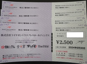 【匿名配送】ライドオンエクスプレス　株主優待　10,000円分（2,500円×4枚） 銀のさら　すし　寿司　有効期限2024年6月30日