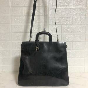 no21300 AIGNER アイグナー 2WAY 本革 レザー ショルダー ハンド トート バッグ ☆