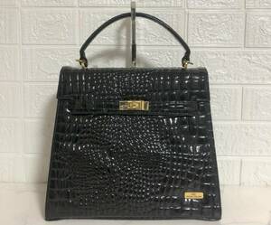 no21381 VALENTINO MARUDINI バレンティノマルディーニ レザー クロコダイル型押し エナメル シャイニング ハンド バッグ フォーマル ☆