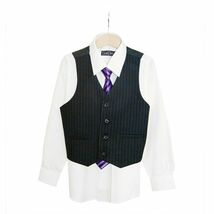 ★Mineka♪セール 訳有品 男子スーツ5点セット フォーマル 紳士服 ジャケット ベスト スラックス 入卒式 黒縦縞010355-56/125-130cm_画像3