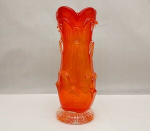 花瓶　ガラス　赤　高さ21cm　口径7cm　胴径8cm　重さ834g　/　　花器　花入れ　壺　インテリア