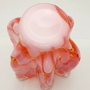 花瓶 ガラス 赤白 高さ22cm 口径15cm 胴径16cm 重さ1575g /  花器 花入れ 壺 インテリアの画像5