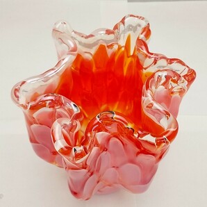 花瓶 ガラス 赤白 高さ22cm 口径15cm 胴径16cm 重さ1575g /  花器 花入れ 壺 インテリアの画像4