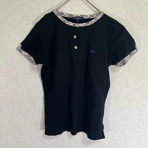 美品　BURBERRY バーバリー チェック　黒Ｔシャツ Ｌ