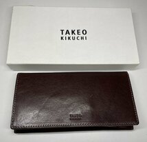 TAKEO KIKUCHI タケオキクチ　二つ折り長財布　レザー　茶_画像1