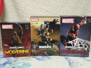 MARVEL COMICS Luminasta フィギュア３個セットで！　SPIDER-MAN / THOR&LOKI / WOLVERINE スパイダーマン／ウルヴァリン／ソー＆ロキ