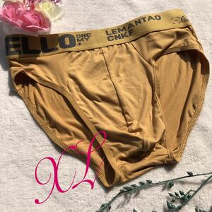 新品 メンズ　XLサイズ HELLO イエローオレンジ　ダンディ モダン　男性ビキニ ロゴ　エロセクシー　ダンディ ワイルド　ショーツ　パンツ
