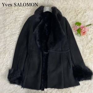 [ beautiful goods ]ivu Salomon mouton coat M real mouton boa black black 38 YVES SALOMON fur coat ram leather lamb original leather 