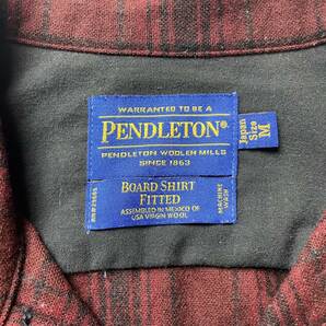 PENDLETON ウールシャツ ボックスシャツ 50sタイプ ポケットフラップ ペンドルトン チェックシャツ バーガンディー オープンカラーシャツの画像4