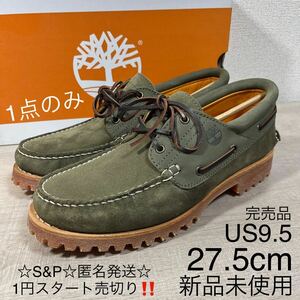 1円スタート売切 新品未使用 TIMBERLAND AUTHENTIC HANDSEWN BOAT ティンバーランド ブーツ スニーカー モカシン 天然皮革 グリーン 27.5cm