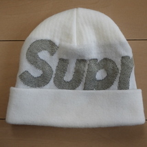 ☆ 18FW Supreme シュプリーム Big Logo Beanie ビッグロゴ ビーニー ニットキャップ 3M リフレクター ロゴ (ホワイト白)MSE_画像2