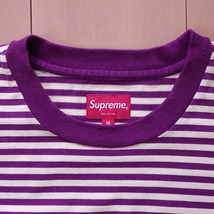 ☆ 15FW Supreme シュプリーム Striped Logo L/S Top ストライプ ロゴ 長袖 トップ ボーダー Tシャツ トップス (パープル紫M)MGE_画像6