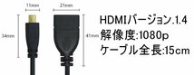 MicroHDMIオス to HDMIメス 金メッキ HDMI変換ケーブル HDMI延長ケーブル HDMI1.4対応MicroHDMI(Type D)→HDMI　MC2HDMS_画像3