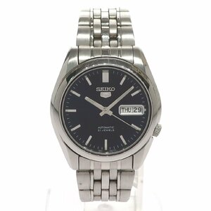 1円スタート 稼動品 SEIKO セイコー SEIKO5 セイコーファイブ 7S26-01V0 デイデイト 自動巻き 裏スケ 21石 シルバー ネイビー文字盤 メンズ